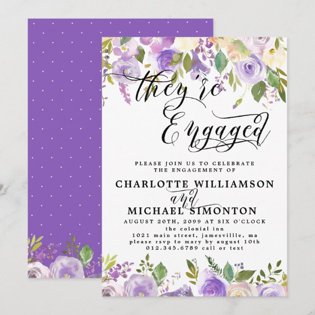 Purple and White Floral Engagement Announcement (Front/Back)