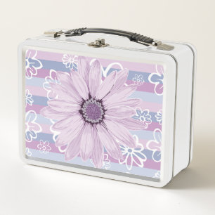 Purple And White Floral Metal Lunch Box