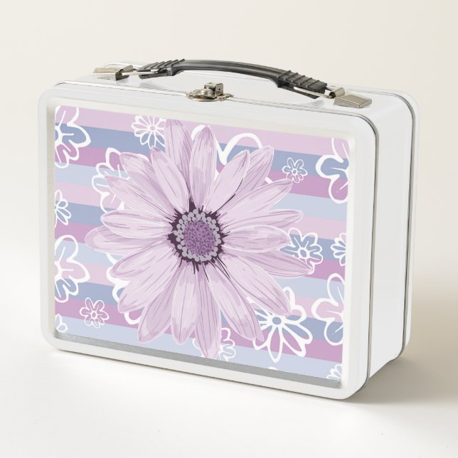 Purple And White Floral Metal Lunch Box (Front)