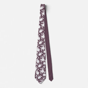 Purple and White Floral Pattern Groomsmen Wedding Tie