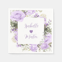 Purple and White Floral Personalised Wedding Napkin