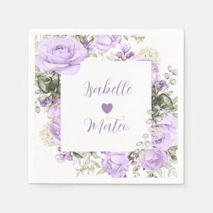 Purple and White Floral Personalised Wedding Napkin