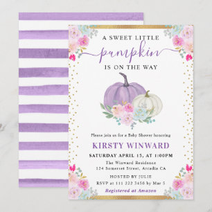 Purple and White Floral Pumpkins Fall Baby Shower Invitation
