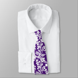 Purple And White Floral Repeating Pattern Tie