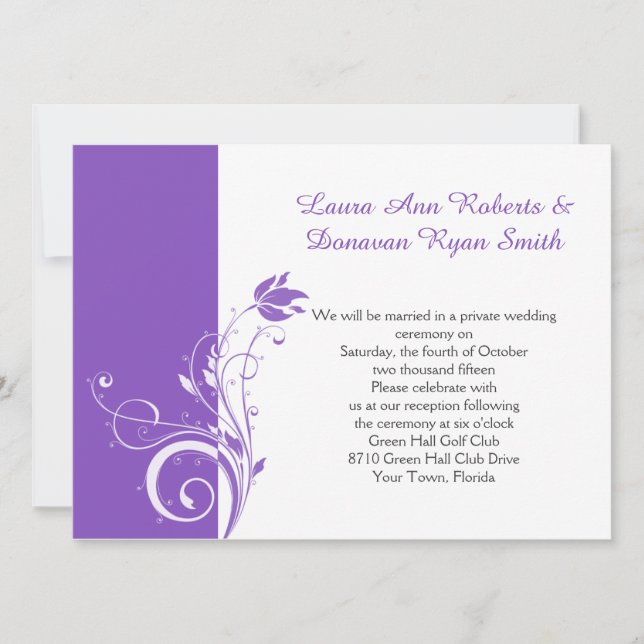 Purple and White Floral Swirls Reception Only Invitation (Front)