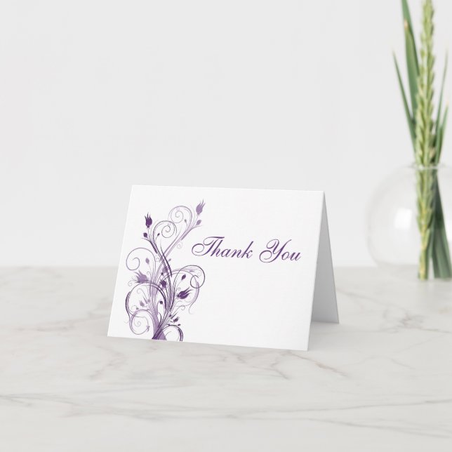 Purple and White Floral Thank You Note Card (Front)