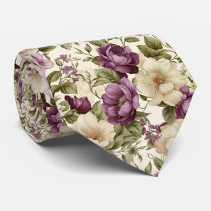 Purple and White Floral Tie