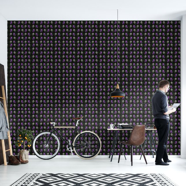 Purple and White Floral Wallpaper (Living Room)