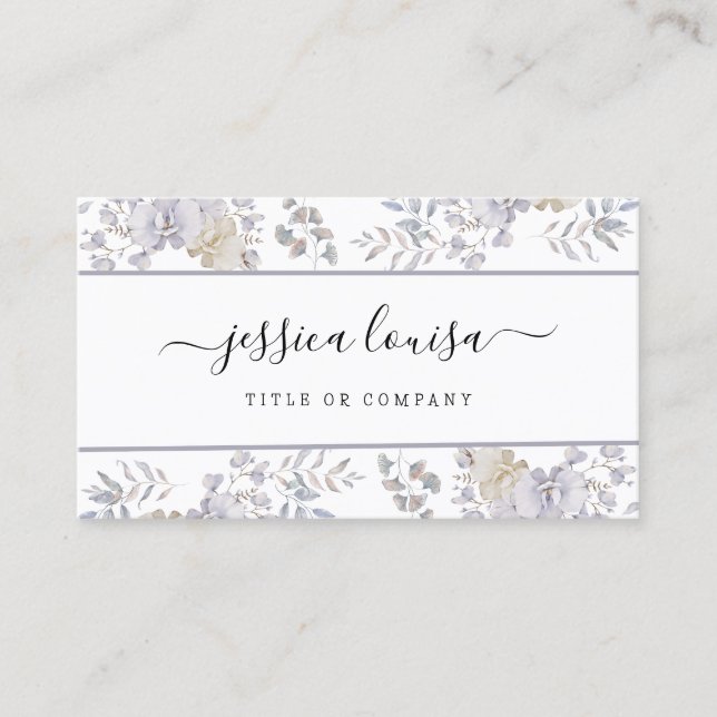 Purple and White Floral Watercolor Business Card (Front)