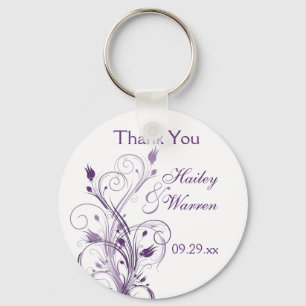 Purple and White Floral Wedding Favor Key Chain