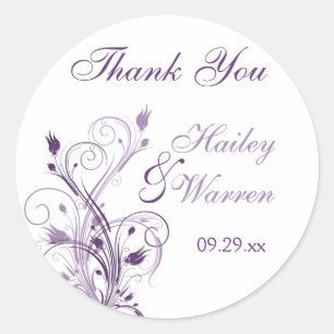 Purple and White Floral Wedding Favour Sticker
