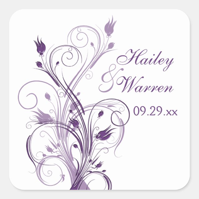 Purple and White Floral Wedding Favour Sticker (Front)