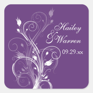 Purple and White Floral Wedding Favour Sticker 2