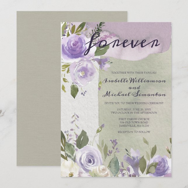 Purple and White Floral Wedding Invitations (Front/Back)