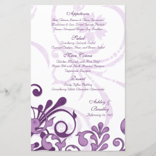 Purple and White Floral Wedding Menu Card