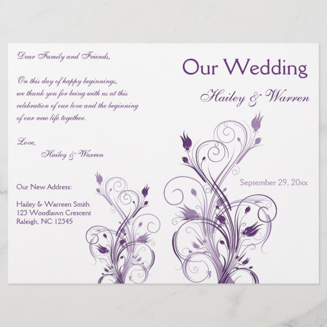 Purple and White Floral Wedding Program (Front)