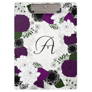 Purple and White Floral Wreath Monogram Clipboard