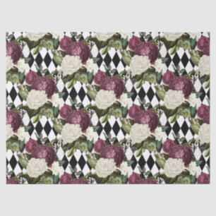 Purple and White Flowers on Chequered Decoupage Tissue Paper