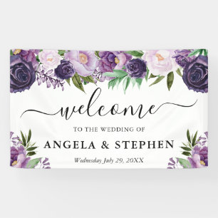 Purple and White Flowers Wedding Welcome Banner