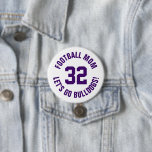 Purple and White Football Mum Jersey Number 7.5 Cm Round Badge<br><div class="desc">Cheer on your favourite sports team, football player or just show off your school pride with a custom personalised spirit button! Add your school name or personalise with a player's name and jersey number. Perfect for football, basketball, baseball and soccer games! Create custom pins for the whole team, cheerleaders, parents...</div>