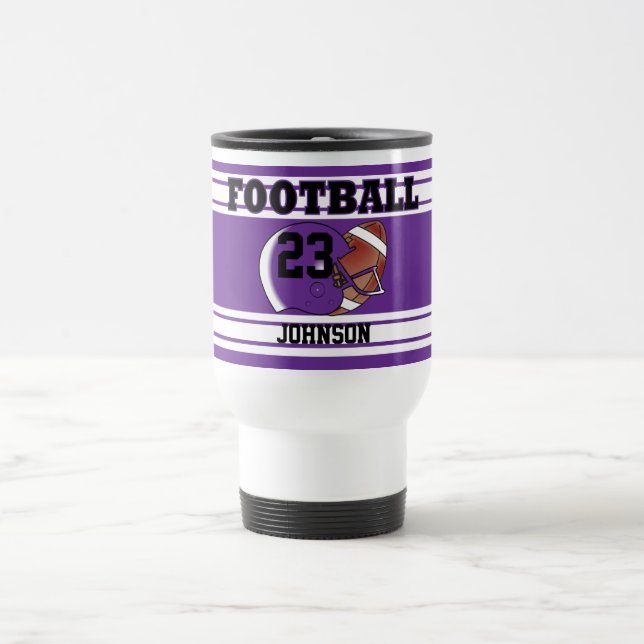Purple and White Football Travel Mug (Center)