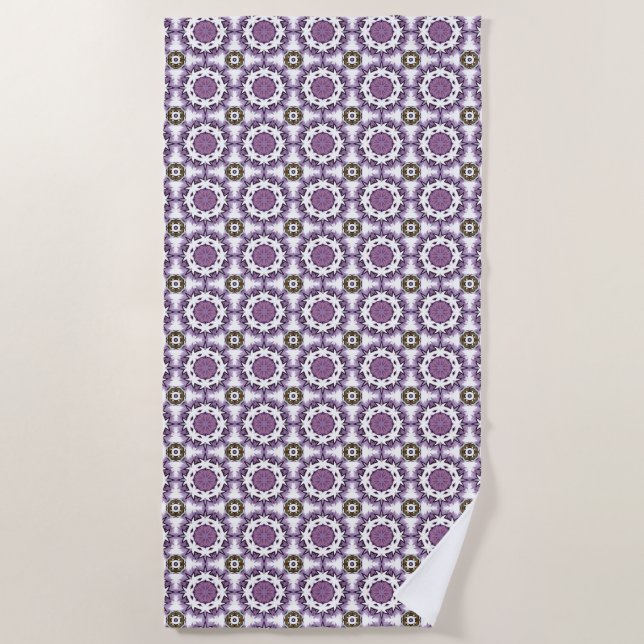 Purple and white geometric mandala pattern Towel (Front)