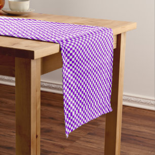 Purple And White Gingham Chequered Long Table Runner