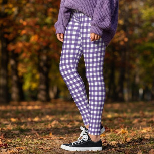 Purple and White Gingham Plaid Check Leggings