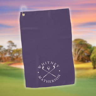Purple And White Golf Clubs Personalised Name Towel