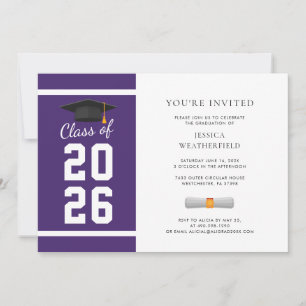Purple and White Graduate Photo Graduation Party Invitation