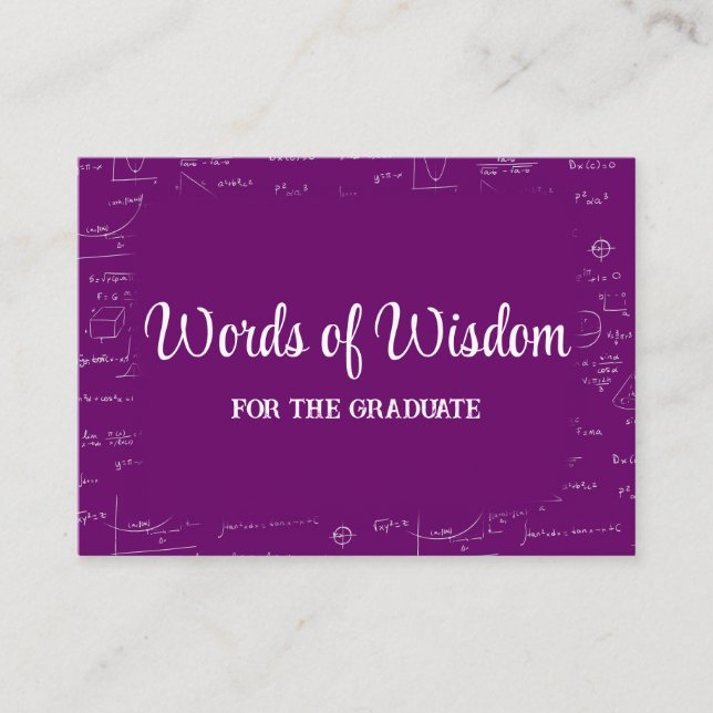 Purple and White Graduate Words of Wisdom Advice Enclosure Card (Front)