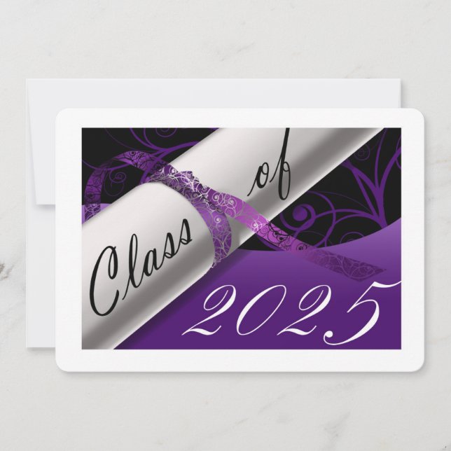 Purple and White Graduation Announcement (Front)