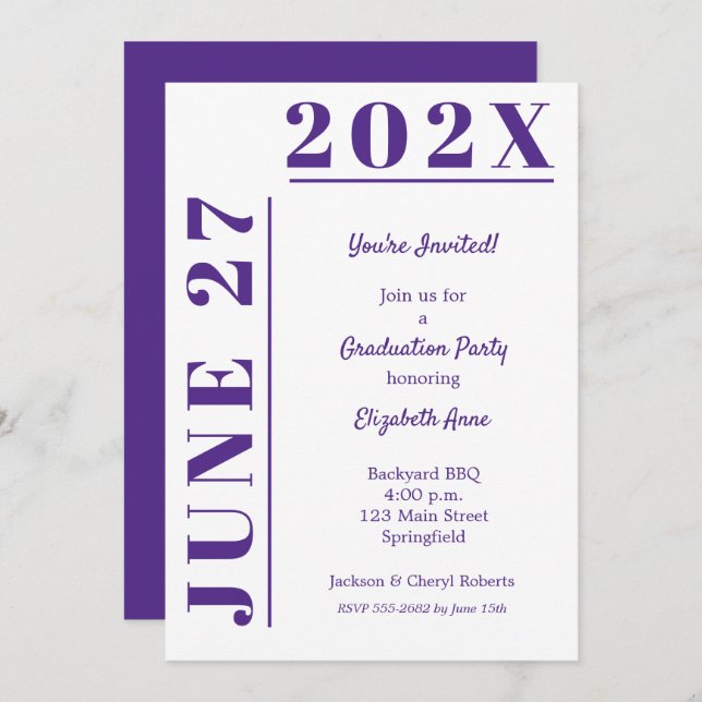 Purple and White Graduation Party Invitation (Front/Back)