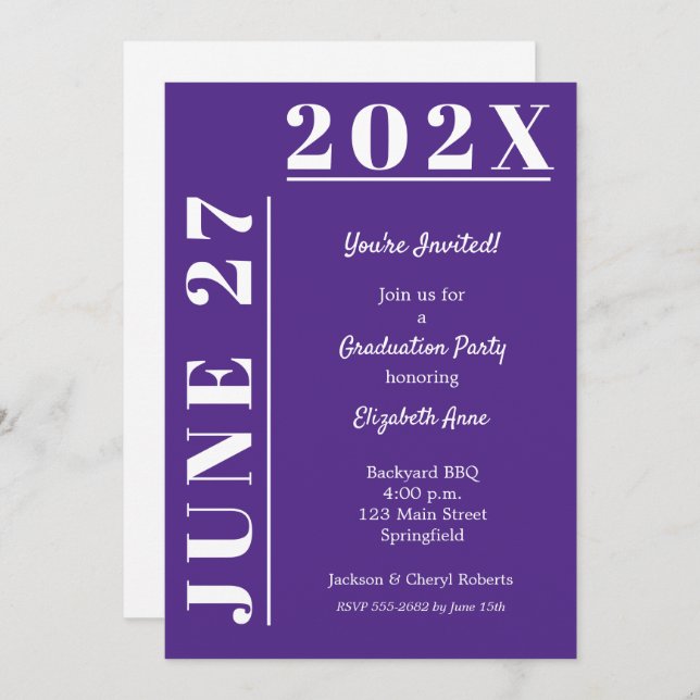 Purple and White Graduation Party Invitation (Front/Back)