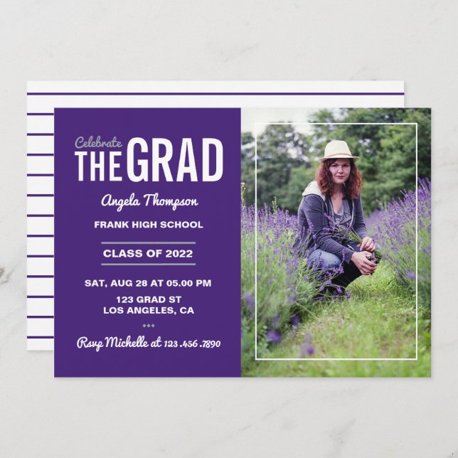 Purple and White Graduation Party Invitation (Front/Back)