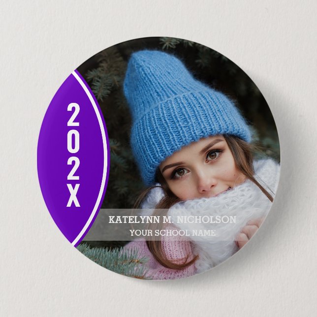 Purple and White Graduation Photo Button (Front)