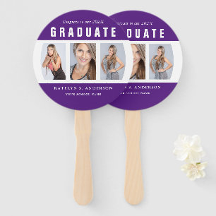 Purple and White Graduation Photo Collage Hand Fan