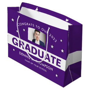 Purple and White Graduation Photo Custom Large Gift Bag