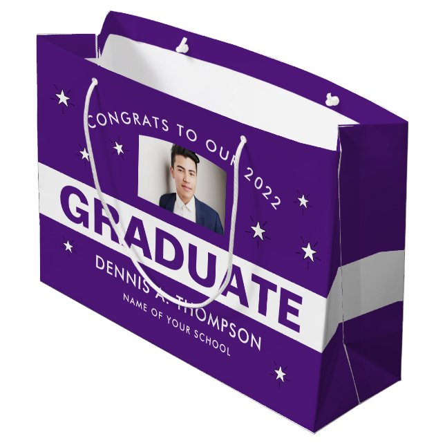 Purple and White Graduation Photo Custom Large Gift Bag (Back Angled)