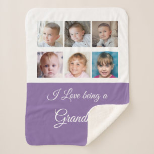 Purple and white Grandma photo collage Sherpa Blanket