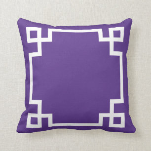 Purple and White Greek Key Pattern Throw Pillow
