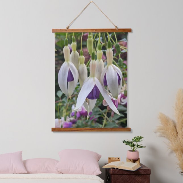 Purple and White Hanging Fuchsia Floral Hanging Tapestry (Bedroom)