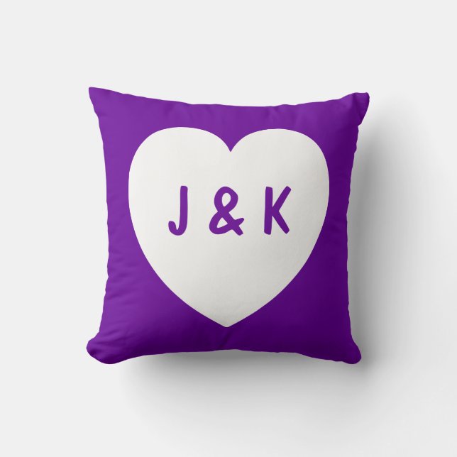 Purple and White Heart Symbol Pillow (Front)
