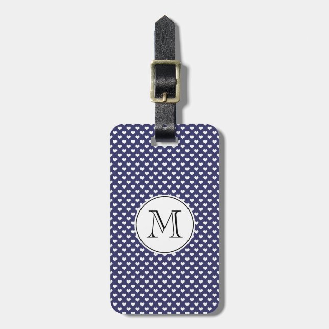 Purple and White Hearts Luggage Tag (Front Vertical)