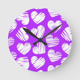 Purple and white hearts Wall Clock