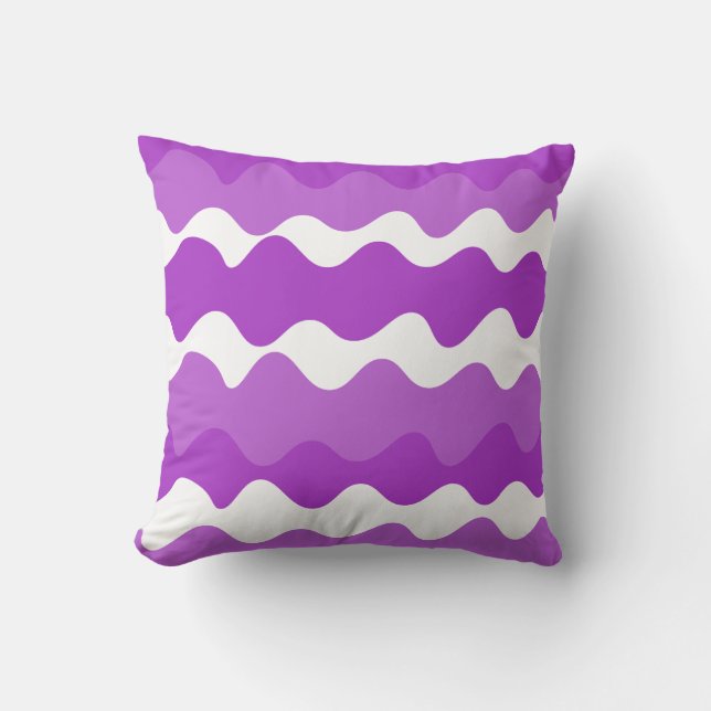 Purple and white horizontal waves pattern  cushion (Front)