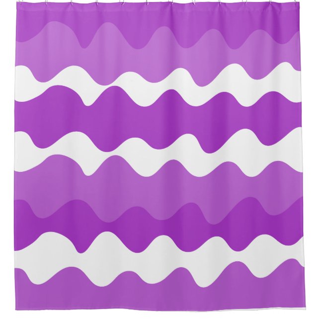 Purple and white horizontal waves pattern  shower curtain (Front)