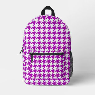 Purple and White Houndstooth Check Printed Backpack