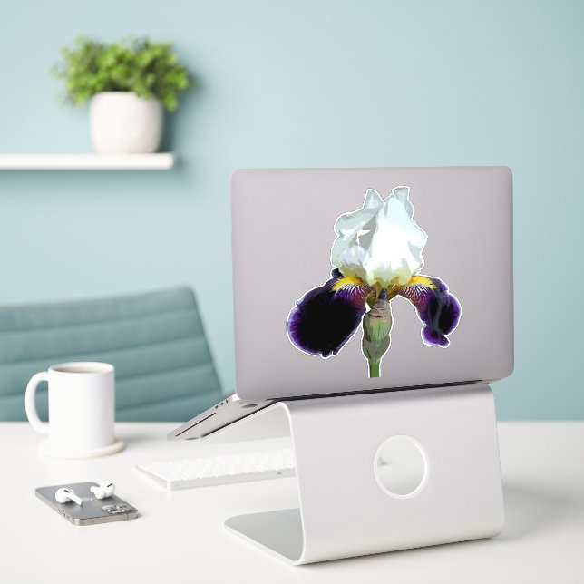Purple and White Iris Custom Cut Sticker (Laptop On Desk)