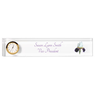 Purple and White Iris Desk Name Sign Nameplate